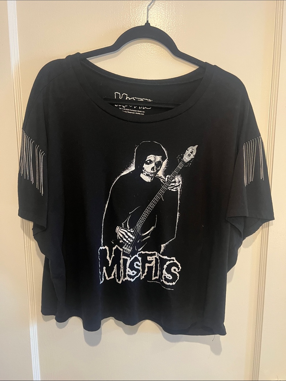Torrid Misfits Black Short Sleeve band Tee with Metal Fringe Detail